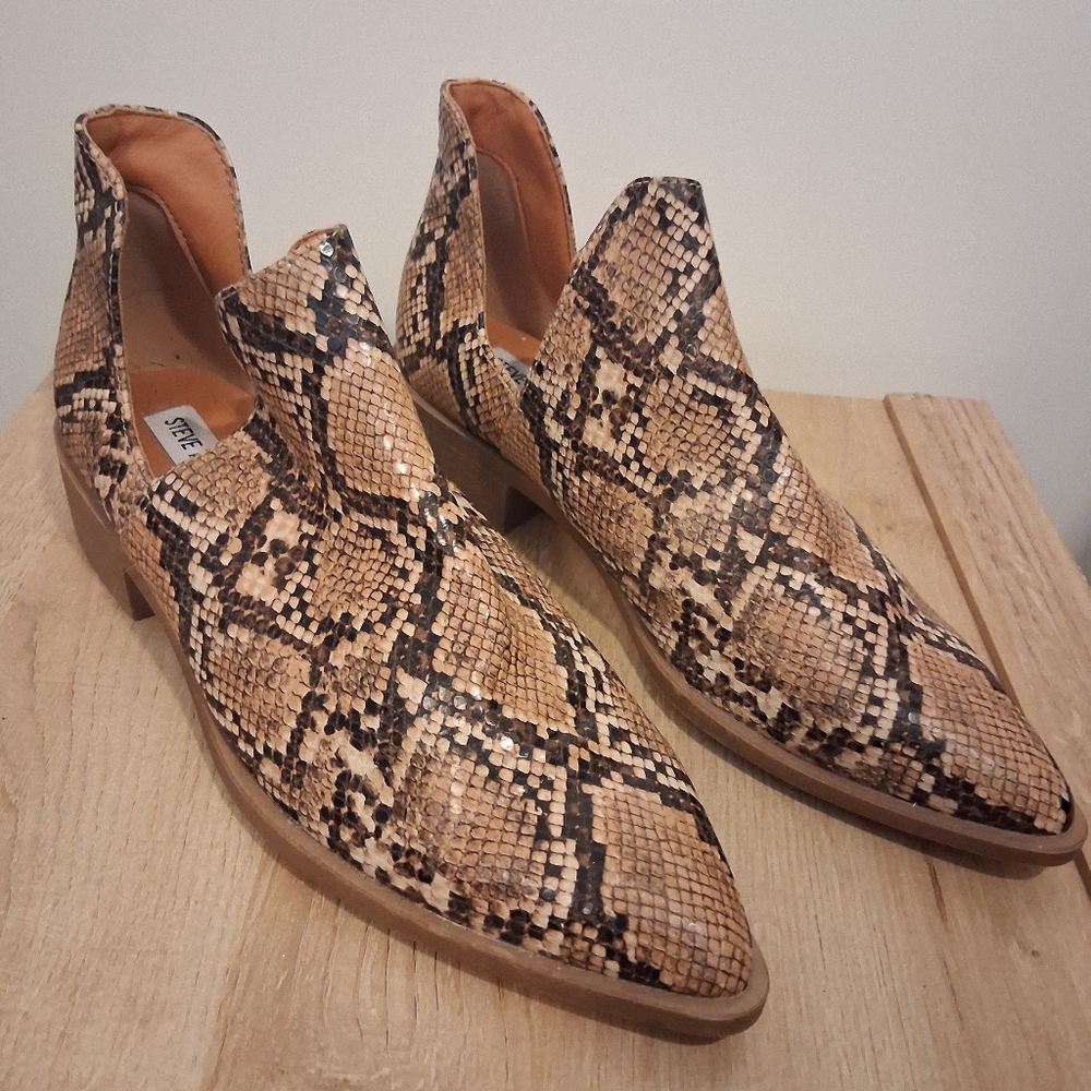 Steve Madden Womens Joella Ankle Boots Slip On Cognac Snakeskin Size 9